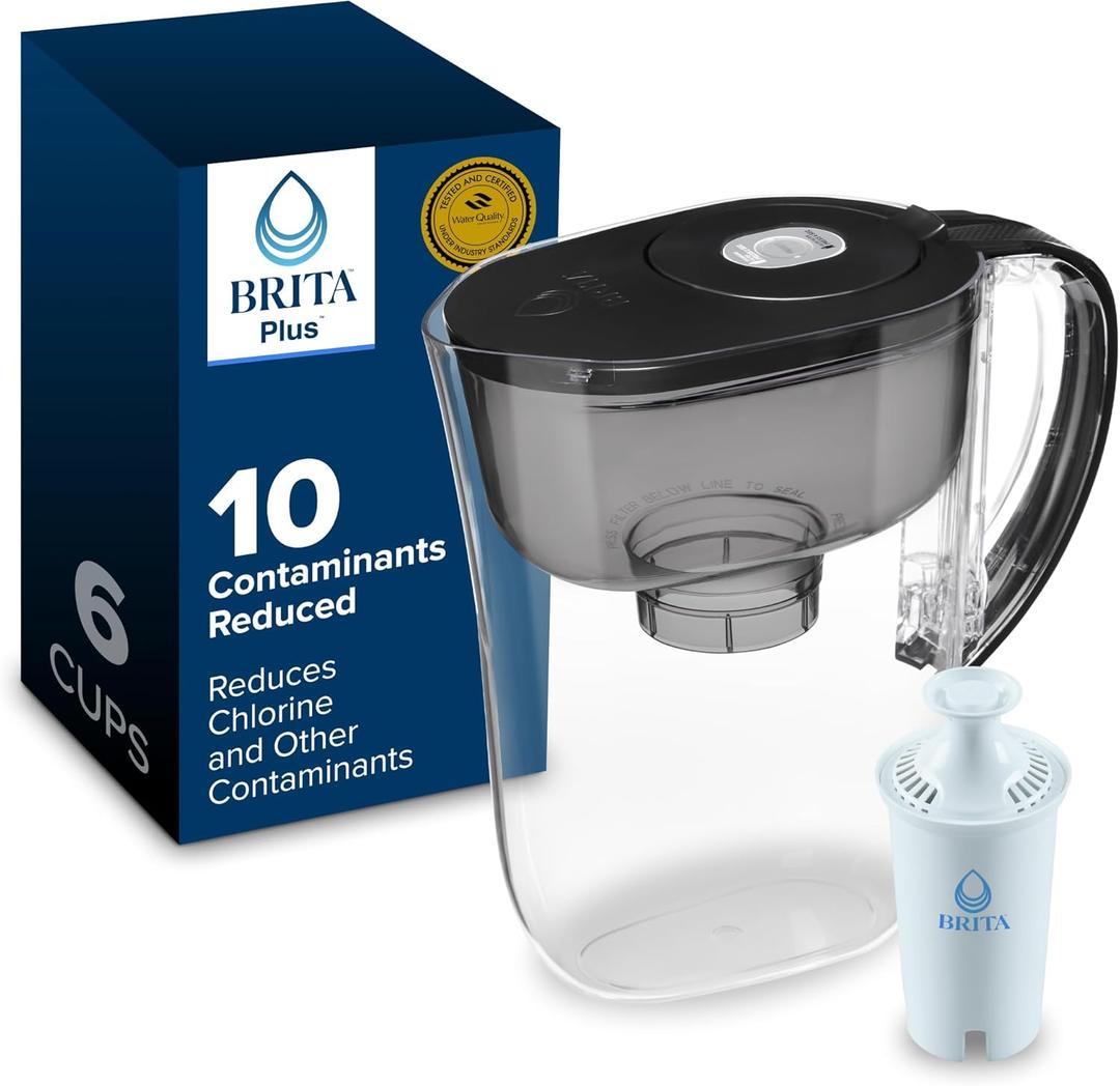 Brita Small 6 Cup Water Filter Pitcher, 1 BritaPlus Filter, Metro, Black