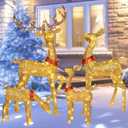 HOYECHI Christmas Decorations Outdoor Reindeer Family - 4-Piece 3D Lighted Deer Set with 245 LED Lights, Yard Christmas Decor with Stakes for Front Yard, Lawn, Garden, Porch, Holiday - Gold