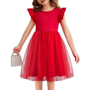 Flypigs Girl Dresses Toddler Flutter Tutu Dress Formal Red Valentine Christmas Birthday Party Tulle Dress for 2 Years