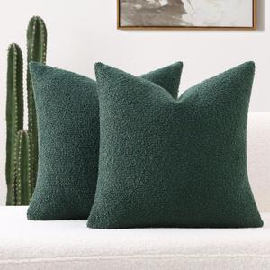 FUTEI Pack of 2 Dark Green Decorative Throw Pillow Covers 26x26 Inch Soft Cozy Solid Boucle Textured Euro Pillow Shams,Modern Home Decor for Couch Bed Living Room