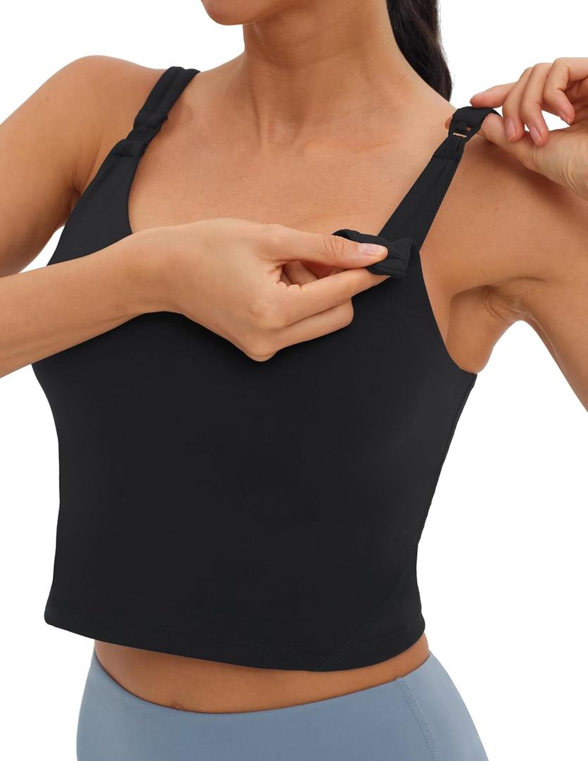 Foucome Womens Nursing Bras for Breastfeeding Maternity Tank Tops Crop Top with Built in Bra Longline Workout Sports Bra (XX-Large, Black)