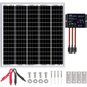 Solar Panel Kit 50W 24V, Intelligent Waterproof 10A PWM Controller, Home Outdoor Solar Battery Charger for RV Car Boat Marine Tractor Camping, 24 Volt Batteries Solar Panel Charger