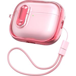 RFUNGUANGO AirPods Pro 2 Case for Women with Security Lock, Soft TPU with Cleaning Kit & Lanyard, Compatible with AirPods Pro 2nd/1st Generation Protective Case, Pink