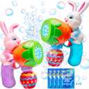 Sloosh 2 Packs Easter Bunny Bubble Gun for Toddlers 3+, Light Up Bunny Bubble Blower with 12 Refill Solution for Kids Ages 4-8, Birthday Party Gifts, Outdoor, Easter