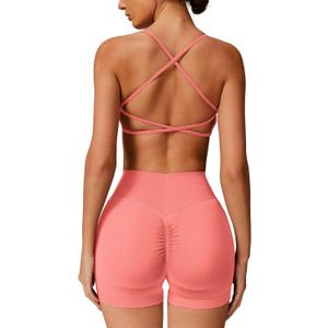 ABOCIW Womens Seamless Workout Sets Backless Sports Bra Scrunch Butt High Waist Gym Shorts 2 Piece Outfits (Pink, XS)