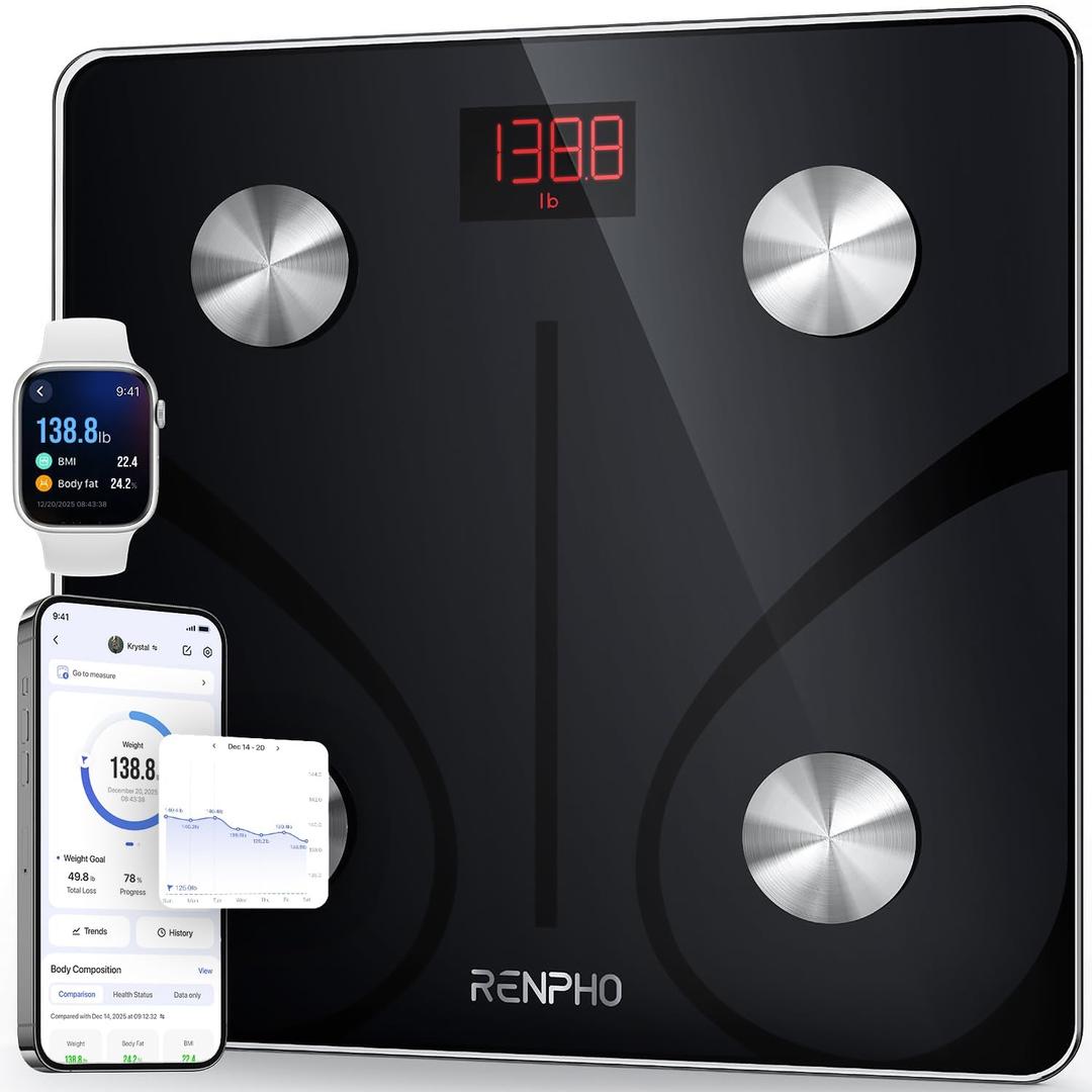 RENPHO Smart Scale for Body Weight, FSA&HSA Eligible, Digital Bathroom Scale BMI Weighing Bluetooth Body Fat Scale, Body Composition Monitor Health Analyzer with Smartphone App, 400 lbs - Elis 1 (Black)