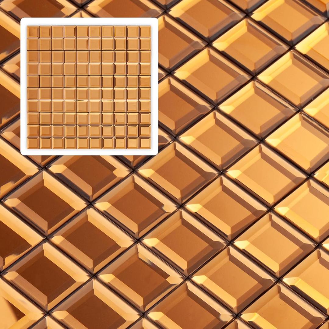 5 Sheets Peel and Stick Silver Square Flat Mirror Mosaic Tiles for Kitchen Backsplash and Bathroom Wall