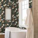 2 x HAOKHOME Peel and Stick Wallpaper Floral Removable Stick on Contact Paper for Bathroom Green/Beige/Black 17.7in x 9.8ft