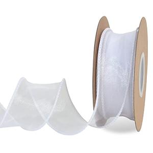 TONIFUL 1-1/2 Inch Wide White Wired Chiffon Ribbon Sheer Organza Ribbons for Crafts Floral Bouquets Wedding Car Party Decorations Valentine's Day Gift Wrapping Bow Making Tree Wreaths Decoration Pack Of 2