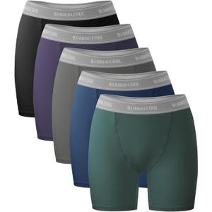 BAMBOO COOL Womens BoyShorts Underwear Full Coverage Ladies Panties High Waisted Boxer Briefs Breathable Stretch 5 Pack (Large)