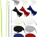 FIVEIZERO 16pcs Drawstring Cord Kit-12pcs Hoodie Strings (Flat & Round,6 Basic Universal Colors) with Drawstring Threader Tools,Bodkin,Rope ThreaderDraw String Replacement for Pants,Shorts,Shoes (52IN)