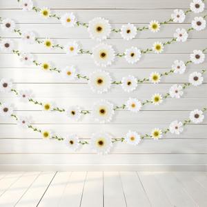 Outus 73 Pcs Daisy Wildflower Garland 98.5ft Artificial Flowers Vines Leaves Banner Hanging Floral Garland Decorations for Baby Shower Garden Wedding Party Wall Background DIY Craft(White)