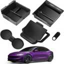 Center Console Organizer Tray for Tesla Model Y Juniper Accessories 2025 2026/For Tesla Model 3 Highland Accessories 2024 2025 2026 [Slide Smoothly/US Patent] Cup Holder Matte Black