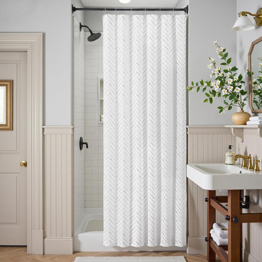 jinchan Small Stall Grey and White Shower Curtain 36x72 Inches Inky Herringbone Chevron Zig Zag Waterproof Fabric Modern Farmhouse Shower Curtains for Bathroom with 7 Hooks