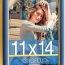 Velvet Picture Frame, Navy Blue 11x14 Velvet Photo Frame with Vintage Gold Border, 11 by 14 Poster Frame with HD Real Glass Horizontal & Vertical Display for Tabletop and Wall Decor (1 Pack)