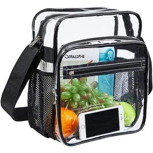 Clear Bag Stadium Approved, Clear Crossbody Messenger Shoulder Bag with Adjustable Strap for Concerts, Sports Events (Black)