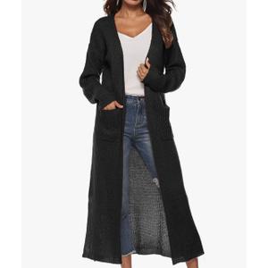 Womens Casual Long Sleeve Split Open Cardigan Knit Long Cardigan Sweaters with Pockets Fall Fashion 2024 Black Medium, Black 