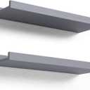 Floating Shelves for Wall, Wall Shelves Set of 2, Bedroom Shelves with Lip, Display Picture Ledge Shelf for Wall Decor Bedroom Living Room Bathroom Kitchen - Grey (15.7 In)