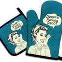 Dinner's Fxxking Ready,Funny Oven Mitts and Pot Holders,Silicone Non-Slip Oven Mitts,Kitchen Gift for Women,Housewarming Gift Ideas,Cooking Baking BBQ Gifts, Pack of 2