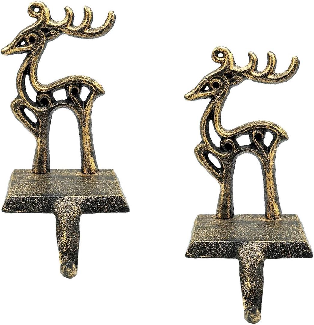 2 Pieces Reindeer Christmas Stocking Holder Christmas Hooks Skid Mantel Hooks Hanger for Fireplace Free Standing Christmas Decorations