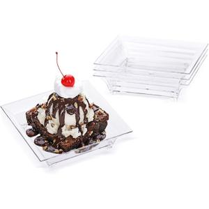 Kingrol 100 Count Plastic Dessert Plates, Mini Mini Mini Disposable Square Plates for Desserts, Appetizers, Sauces, Tastings