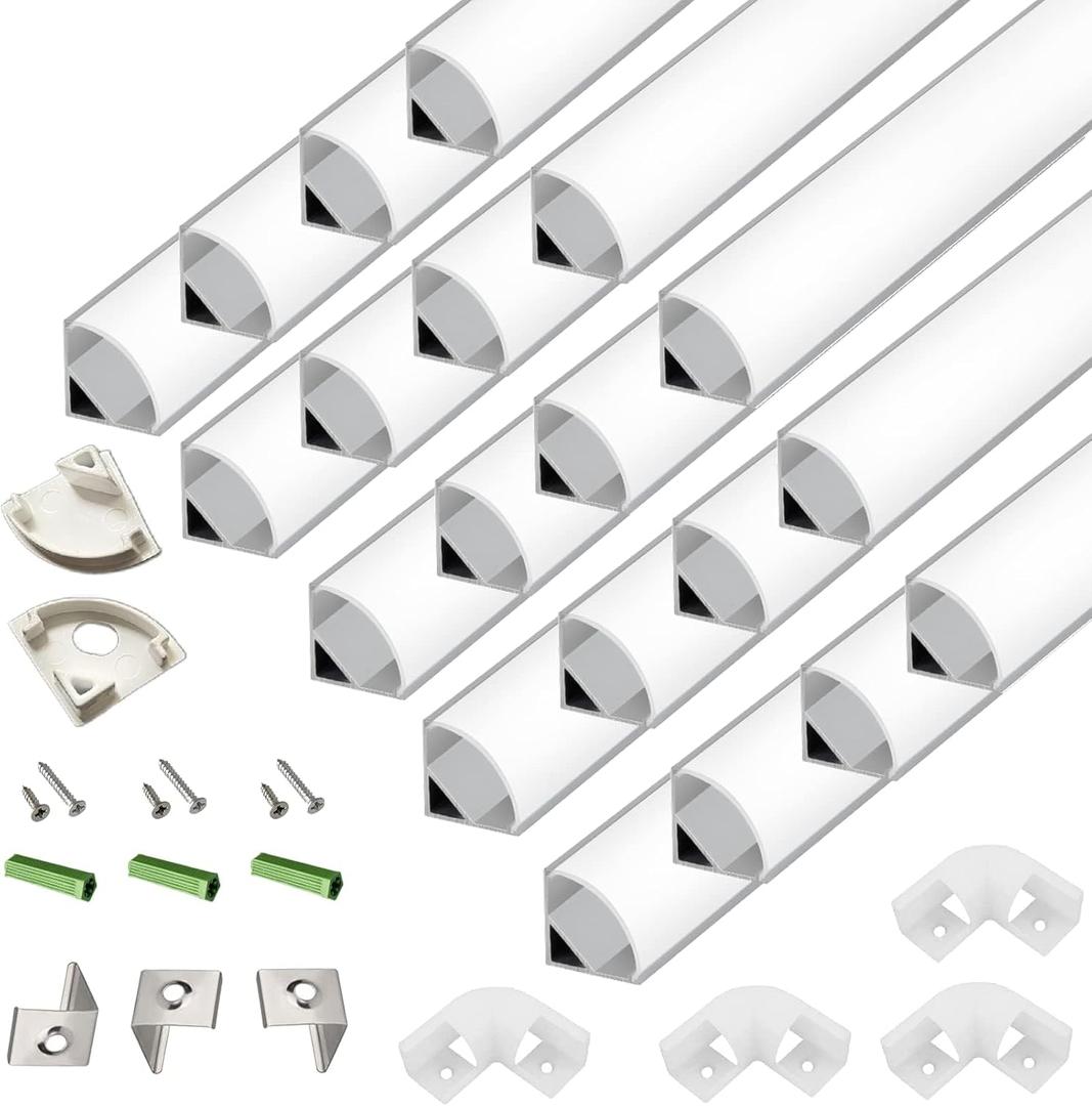 20-Pack 3.3FT 1Meter V Shape LED Strip Aluminum Channel Diffuser System, Extruded Alu Track Milky Cover with Corner Connector and Mounting Kit,Easy Cut and Installed Curved Lens Profile