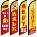 Mindsoft 4 Pack Used Cars Flag Windless Swooper Flag 2.5 x 12 ft Auto Dealer Sale Advertising Supplies, Walk in Drive Out, Blow out Sale, Stop Save Now, We Buy Cars