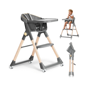 Baby High Chair, High Chairs for Babies and Toddlers, Convertible Folding High Chair with Wheels, Removable Tray 5 Point Harness Footrest Detachable PU Cushion, Portable Highchair for Baby Toddlers