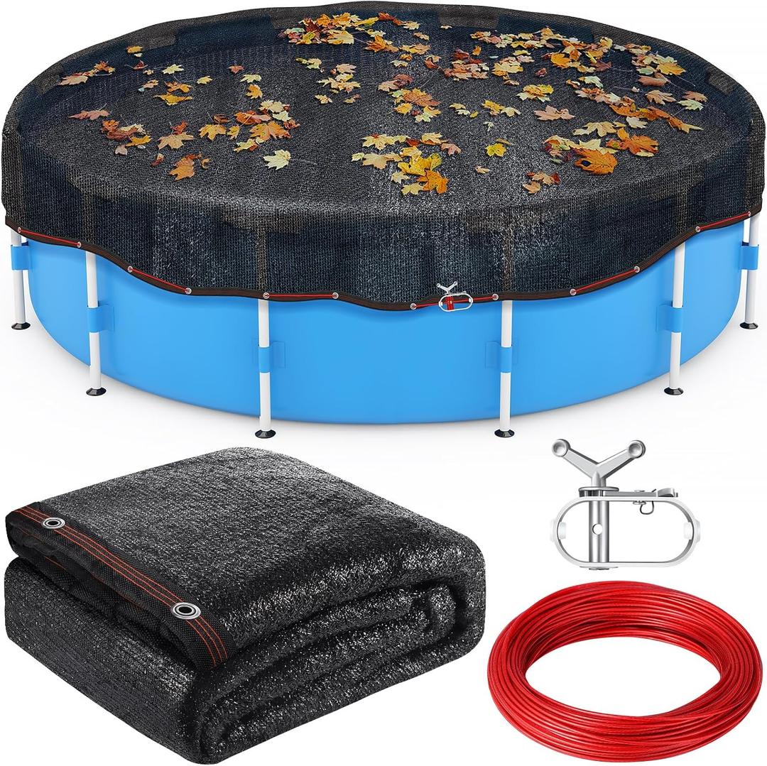 Pool Leaf Net Cover, 20ft Round Leaf Net for Above Ground Pool to Catching Leaves in Winter, Pool Safety Screen Mesh Tarp Cover for 18ft Swimming Pools, Black Garden Shade with Grommets