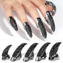 10 Pcs Halloween Costume Claws Fake Nails Ring Set, 3 Sizes Crystal Full Finger Claws Retro Metal Nail Rings Gothic Punk Talon Fingertip Claw Long Nails for Nail Art Holiday Party (Black)