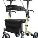 Aliseniors Upright Walker for Seniors, Foldable Rollator with Seat, Gold | 20.6" Wide Seat, 8" All-Terrain Wheels, Adjustable Armrests, Improves Posture, 300lbs , Dual Brakes, for Users 5'2" to 6'2"