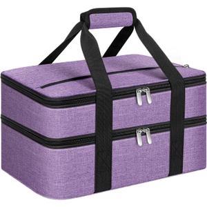 Double Insulated Casserole Carrier, Portable Casserole Carrier for Hot or Cold Food Lunch Tote Warmer or Cooler Bag, Lasagna Lunch Bag for Potluck Parties- Fits 9" x 13" Baking Dish-Purple (16x10x7.2 in)
