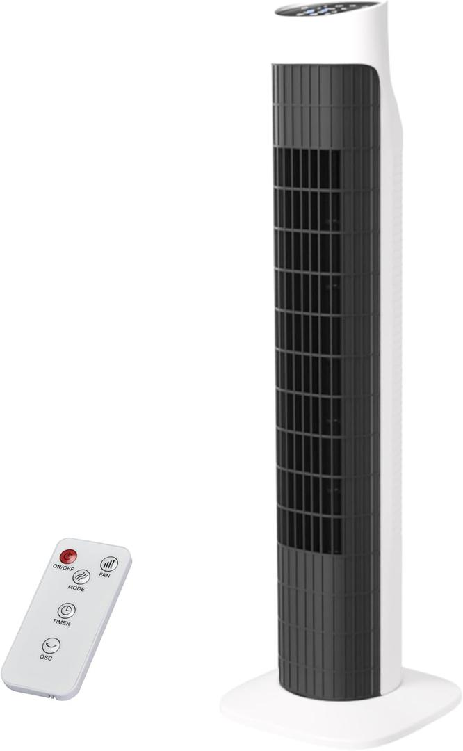 Uthfy 31 Inch Tower Fan for Bedroom, 120 Oscillating Quiet Standing Bladeless Fan With Remote, 7.5H Timer, 3 Speeds, 3 Modes, for Room, Dorm, Office, Black and White