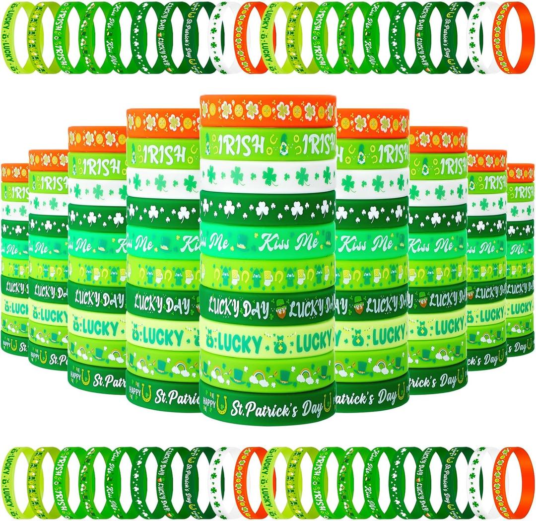 Wettarn 100 Pcs St. Patrick's Day Silicone Bracelet Bulk Rubber Wristbands St. Patricks Day Shamrock Ireland Bracelets Green for Ireland Party Supplies Gift