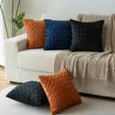 Velvet Decorative Throw Pillow Covers Set of 2, 18x18 Inch Soft Modern Weave Cushion Case, Farmhouse Home Decor Pillowcase for Sofa Living Room Couch Bed Black