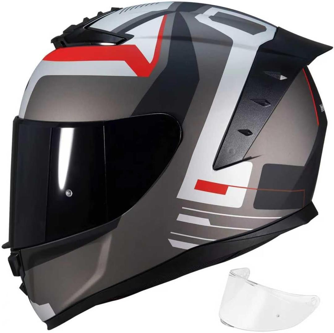 Full Face Motorcycle Helmet,Helmets for Adults Motorcycle, MG611 Motorbike Racing Street Bike Helmets with Black Visor for Men Women,DOT Approved (Matte Gray Cloud, M)