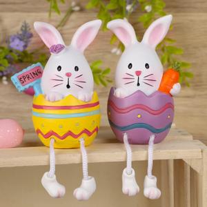 Lulu Home Easter Bunny Figurines, 2 Pack Resin Easter Egg Bunny Shelf Sitters with Dangling Legs, Modern Statue Easter Sculpture for Tabletop Centerpieces Window Sill Decorations