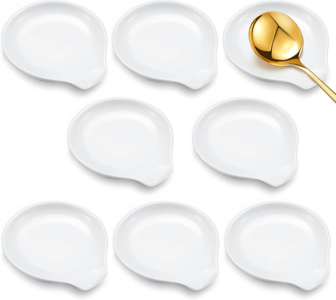 Irenare 8 Pcs Ceramic Spoon Rest for Stove Top 3.74 x 3.54 Inch Porcelain Spoon Holder Utensil Rest Dishwasher Safe Cradle for Home Kitchen Accessories (White)