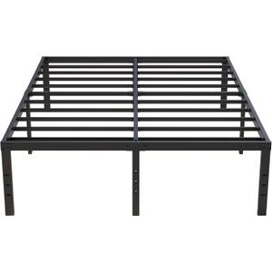 18 Inch Queen Bed Frame No Box Spring Required, Metal Platform Queen Size Bed Frames with High Storage, Eassy Assembly 3,500 lbs Heavy Duty Bedframes, Black