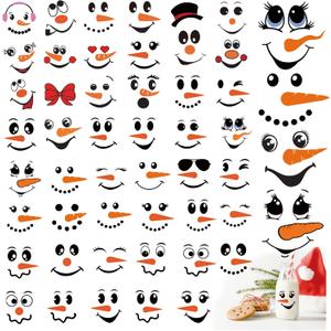 45pcs Snowman Face Stickers for Crafts Cute Christmas Ornaments Vinyl Snow Man Face Decals Xmas Winter Holiday Stickers for Window Glass Cups Balls Jars Wall Party Supplies Home Decoration(face45)