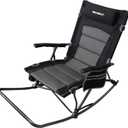 Oversized Folding Low Rocking Camping Chair with Footrest Removable Pillow Portable Outdoor Rocker Padded High Back Ergonomic Armrests for Patio Garden Lawn (Black/Grey)