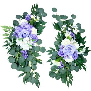 Petalivebioom Artificial Wedding Arch Flowers (Pack of 2), White Wedding Flowers for Wedding Welcome Ceremony Sign, Faux Floral Swags, Banquet and Reception Backdrop Floral Decoration (White & Purple)