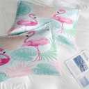 Comforter Set Queen Size, Tropical Flamingo Pink 7 Pcs Bedding for Kids and Adults, Hawaii Palm Plant Summer Bed Sheet Sets with Fitted Sheet 2 Pillowcase & 2 Sham for Bedroom Bed Decor