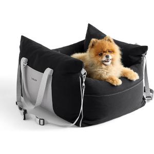 Lesure Small Dog Car Seat for Small Dogs - Waterproof Dog Booster Car Seat with Storage Pockets, Clip-On Safety Leash and Thickened Memory Foam Filling, Pet Carseat Puppy Travel Carrier Bed, Black