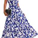 BTFBM Women Summer Dresses Casual Sleeveless Maxi Dresses Cute Floral Long Dress Wedding Guest Dress (Blue, M)