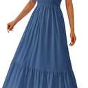 PRETTYGARDEN Womens One Shoulder Summer Maxi Dress Smocked Flowy Boho Beach Long Sundress Sleeveless Wedding Guest Dresses (Blue, L)