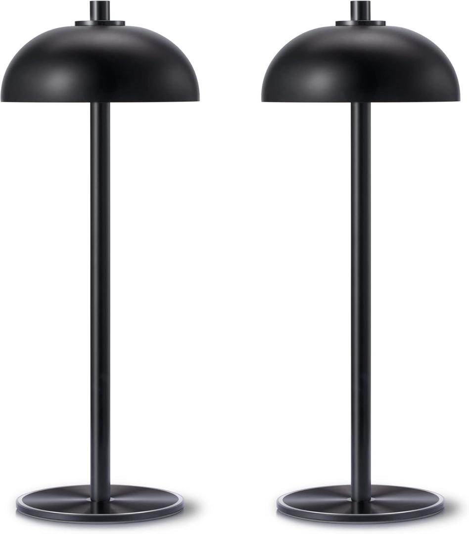 Rechargeable Cordless Table Lamp 2 Pack - 5000mAh Battery Powered Lamp, 3 Color Stepless Dimming LED Table Light with Memory Function for Indoor, Outdoor, Dinner, Home, Restaurant.(Black)