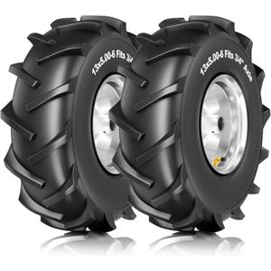 RONPOW 13x5.00-6 Rear Tine Tiller Tire and Wheel, 3/4" Axle Bore, 500Lbs Load, Easy to Install, 4 Ply Durable Pneumatic Replacement Rototiller Assembly for Garden Tiller & Farm Equipment, 2Pack Silver