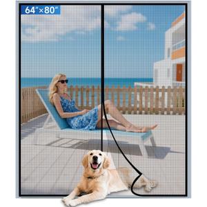 Upgraded PET Mesh Magnetic Screen Door Stronger Than Fiberglass and Polyester,Hands Free,Keep Bugs Out,Pet & Kid Friendly,Suitable for Sliding Doors,Patio and French Doors-64" X 80" (Fit Door Size 6480 Inch, Black)
