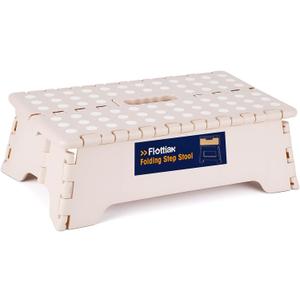 Flottian 5" Folding Step Stool for Adults and Kids 15-Inch Extra Wide Stool Holds Up to 300 lbs,Non-Slip Folding Stools with Handle,Compact Plastic Foldable Step Stool for Bathroom,Kitchen,ect Khaki